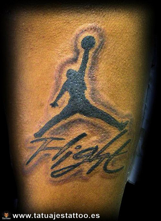 Basketball schwarzes Symbol Tattoo mit Schriftzug