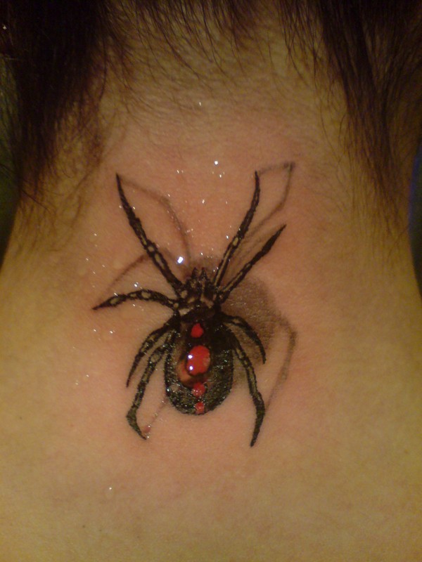 Beautiful  spider tattoo on neck