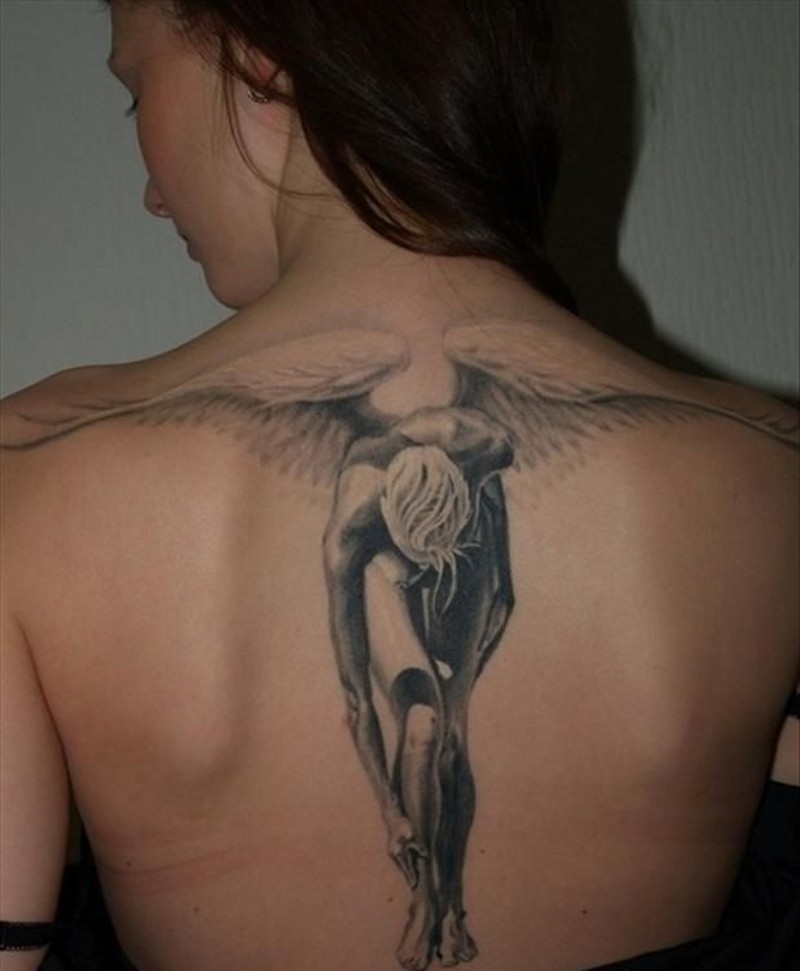 Beautiful angel with wings tattoo for women