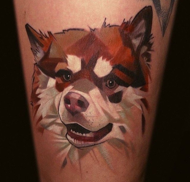 Beautiful colored big dog tattoo