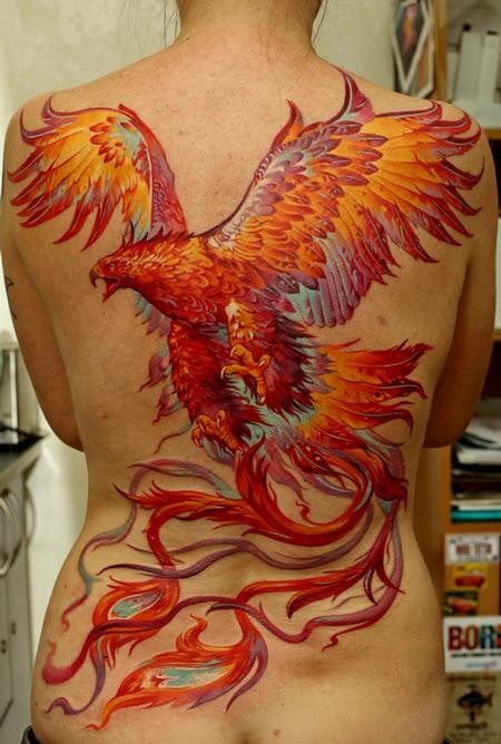 Beautiful colorful  phoenix tattoo by dmitriy samohin
