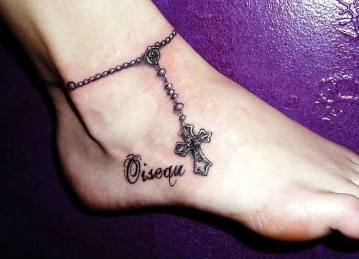 Beautiful cross ankle bracelet tattoo design