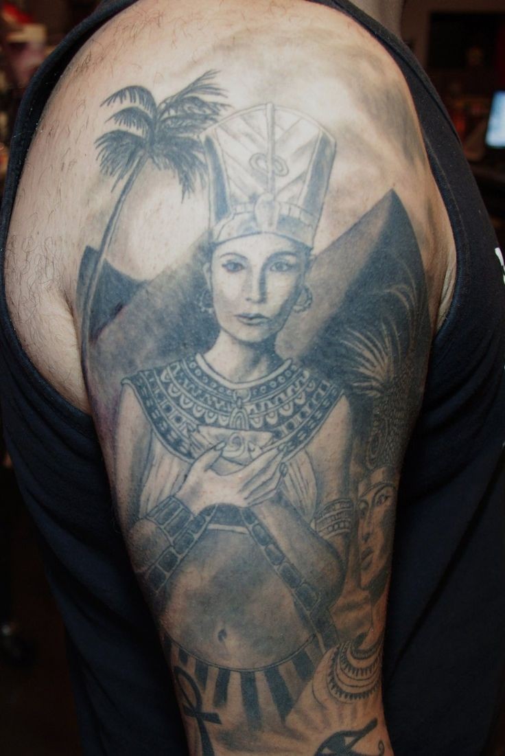 Beautiful egyptian queen tattoo on half sleeve