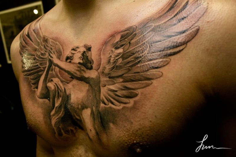 Beautiful Guardian Angel Tattoo On Chest Tattooimages Biz