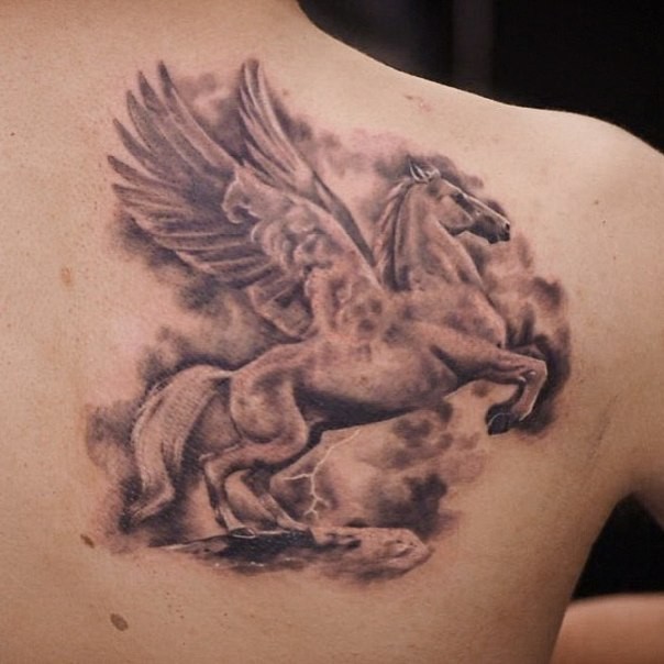 Beautiful pegasus tattoo on shoulder blade