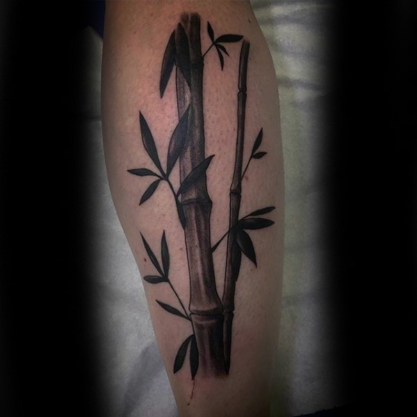 Schönes realistisch aussehendes Bein Tattoo mit Bambus