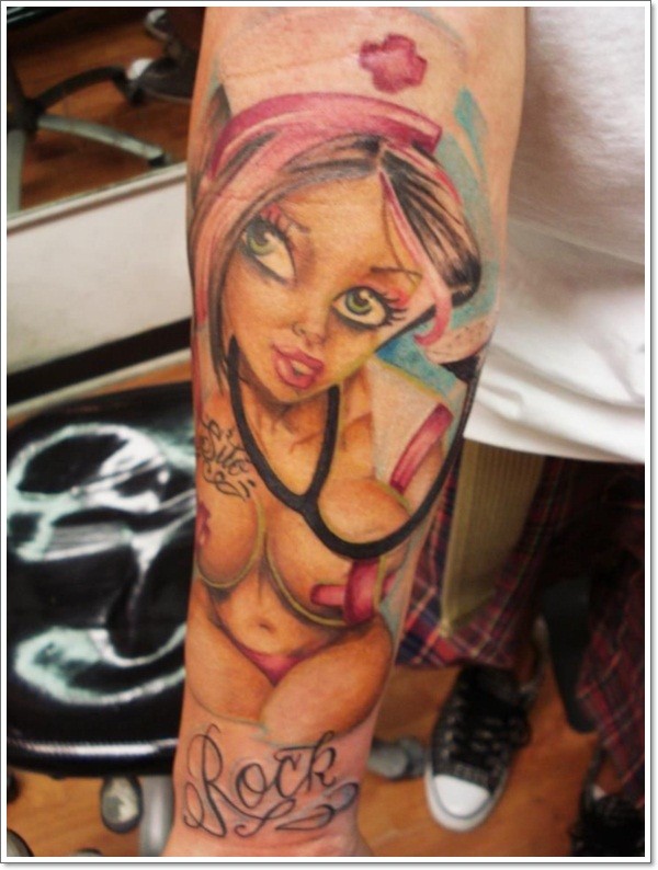 Beautiful sexy nurse pin up girl tattoo