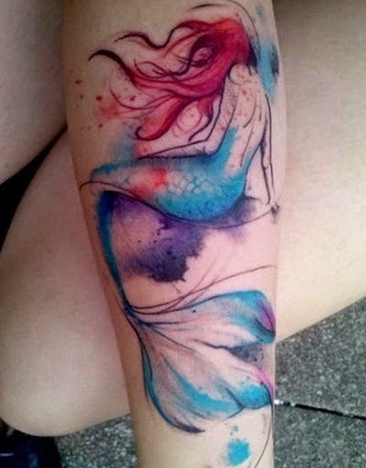 bellissimo acquarello sirena tatuaggio