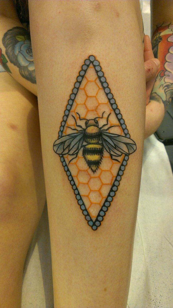 Bee and honeycomb tattoo on arm