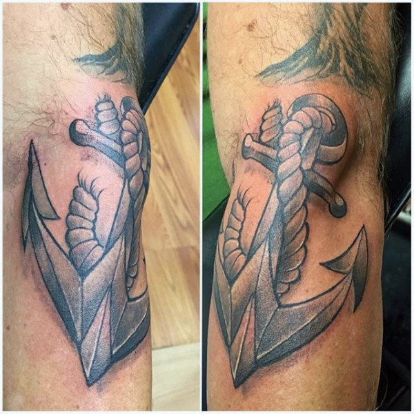 Big 3D like black ink roped anchor tattoo on arm