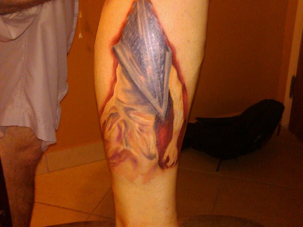 Big 3D style colored villain form Silent Hill tattoo