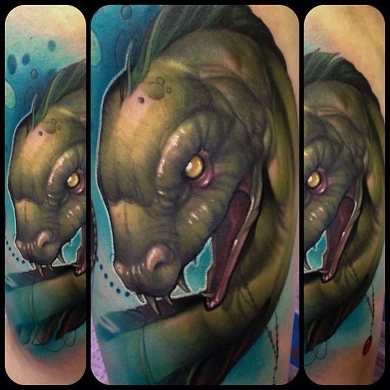 Big 3D style painted mystical snake tattoo