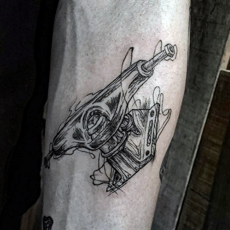 Big black and white interesting mechanism tattoo on arm
