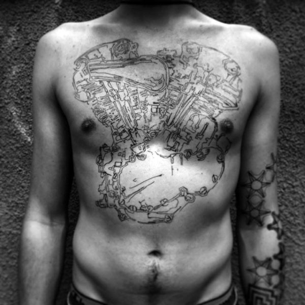 Großes schwarzes im abstrakten Stil Tattoo an der Brust