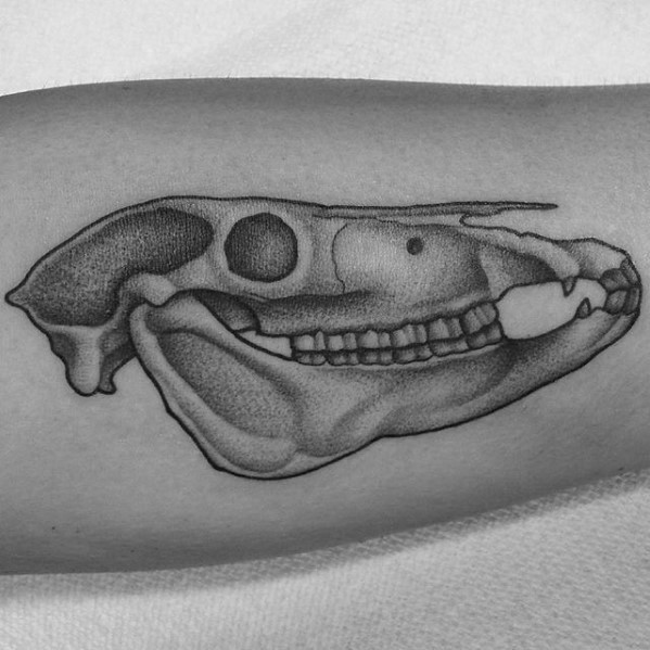 Big black ink animal skull tattoo on arm