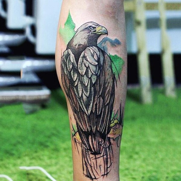 Big colored gorgeous eagle tattoo on leg