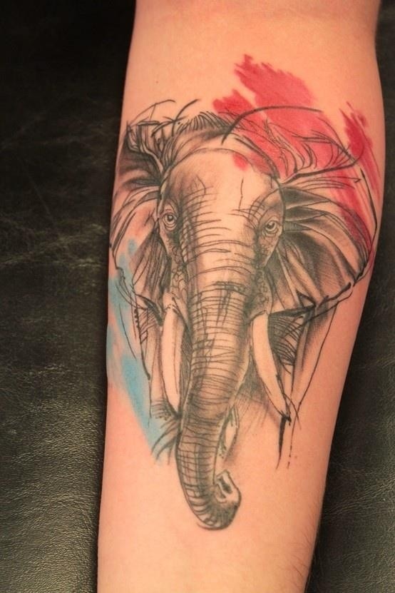 Big elephant tattoo on leg