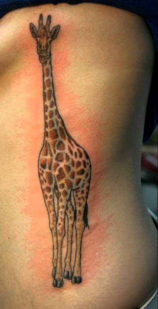 Tatuaje en el costado,
 jirafa grácil encantadora