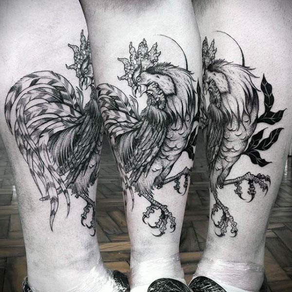 grande naturale inchiostro nero gallo ballante tatuaggio su braccio