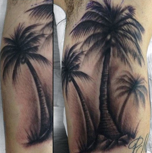 Big natural looking palm trees tattoo on arm