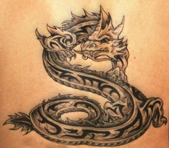 Black and gray dragon tattoo