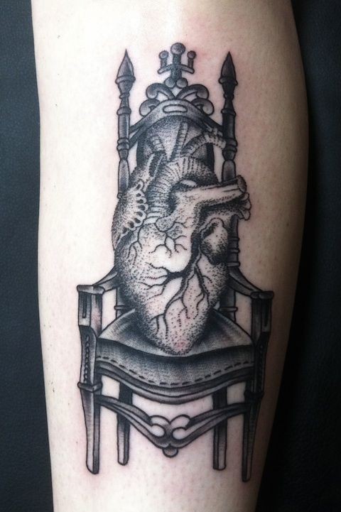 Black and gray heart on a throne tattoo by Michael Bennett
