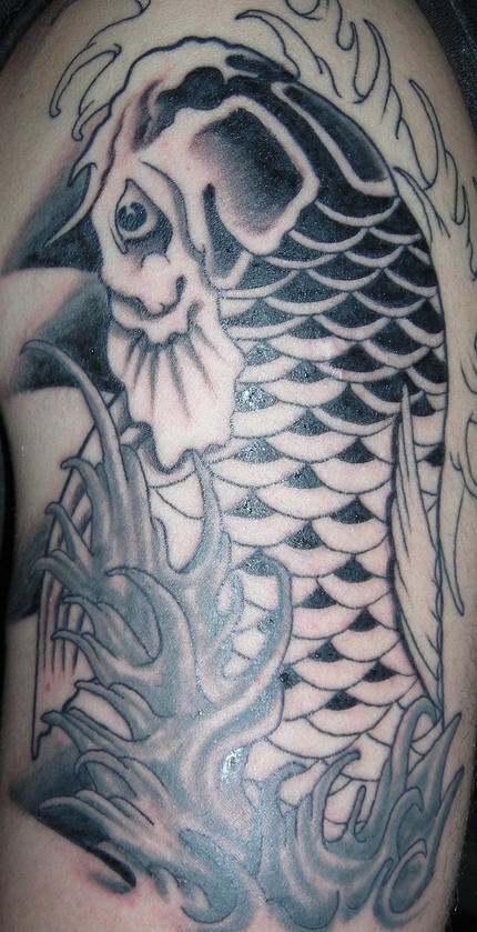 Black and gray koi fish tattoo