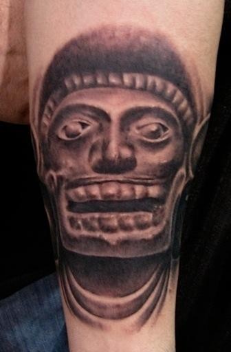 Black and gray style big antic statue tattoo