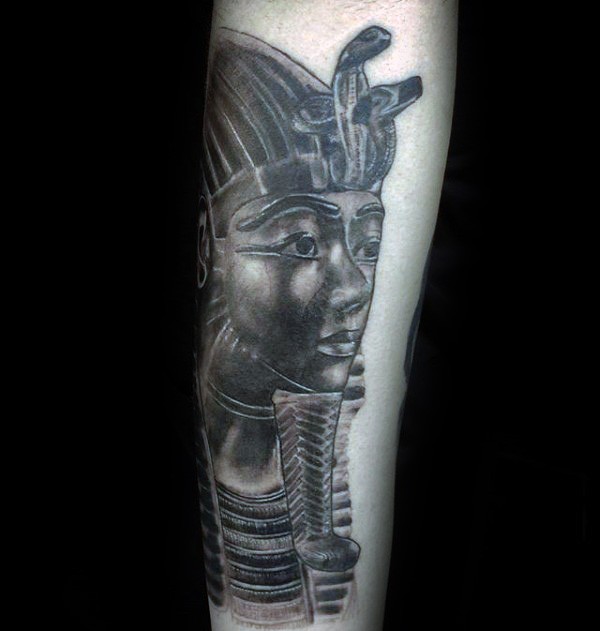 Black and gray style detailed tattoo of Egypt statue