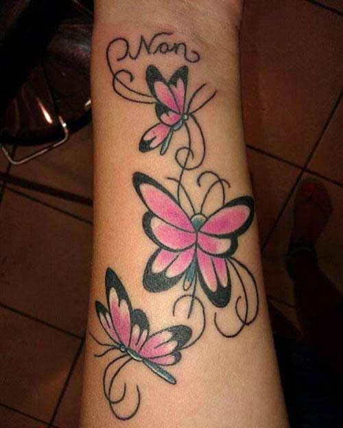 Black and pink cute butterfly tattoo with lettering