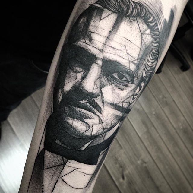 Black and white movie Godfather' portrait with geometrical elements