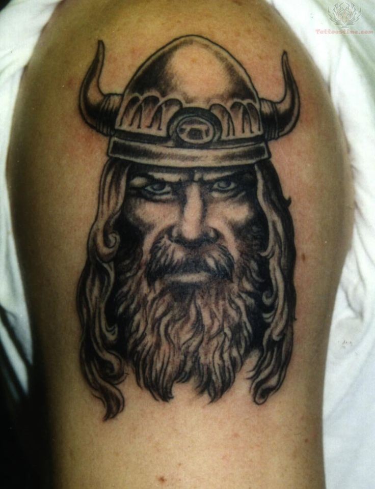 Black gray portrait viking tattoo on half sleeve