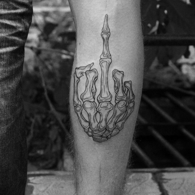 Black inc funny designed arm tattoo oof bone hand