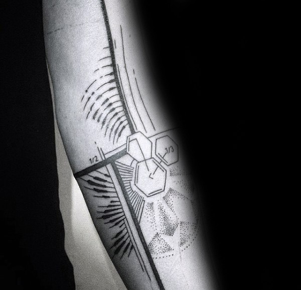 Technischstil tinteschwarzer Arm Tattoo des wissentschaftlichen Bildes