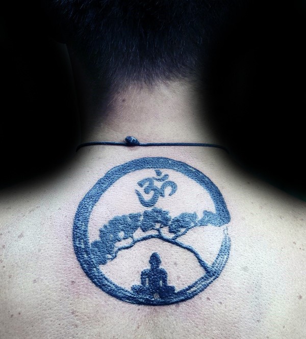 Black ink circle shaped Asian symbol tattoo