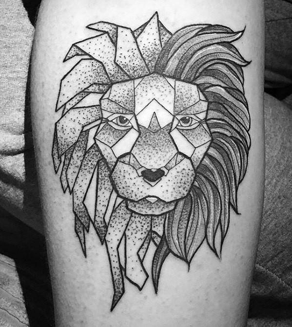 Black ink dot style tattoo of lion head