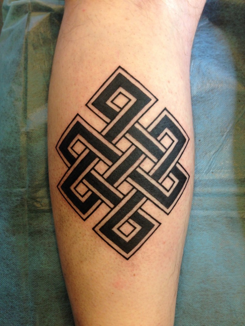 Black ink endless knot tattoo design for men
