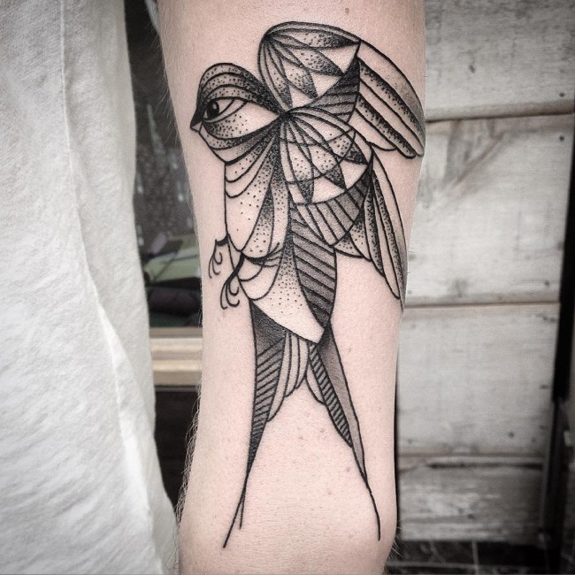 Black ink engraving arm tattoo big bird