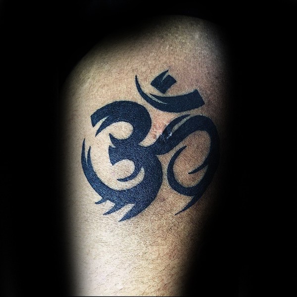 Black ink Hinduism themed emblem tattoo
