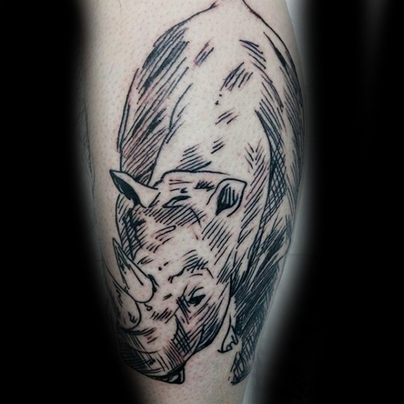 Black ink homemade style simple design wildlife rhinoceros tattoo
