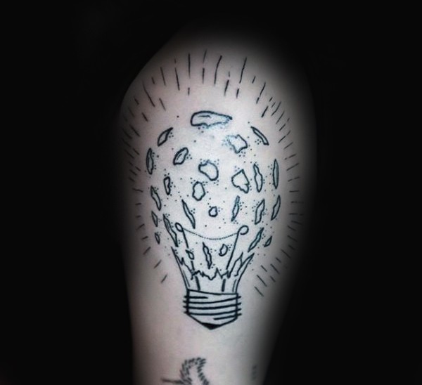 Black ink small shoulder tattoo of broken bulb