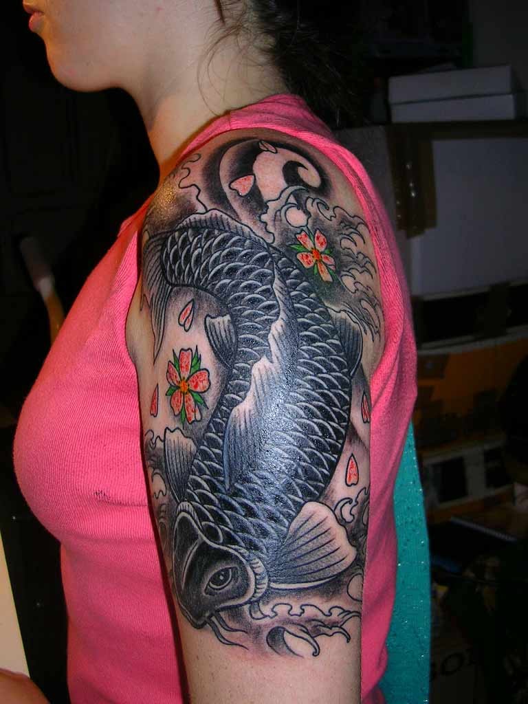 Black Koi Fish Tattoo On Half Sleeve For Girls Tattooimages Biz