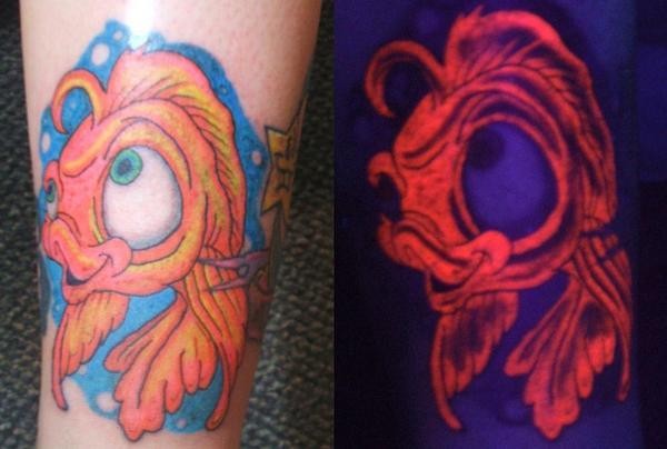 Black light fish tattoo double image