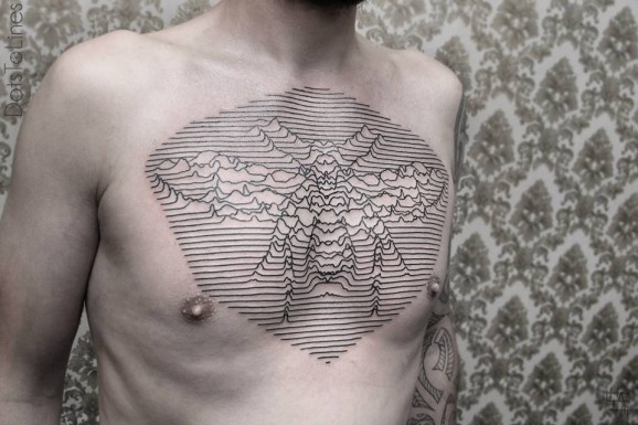 Black lines bug tattoo on chest by Chaim Machlev