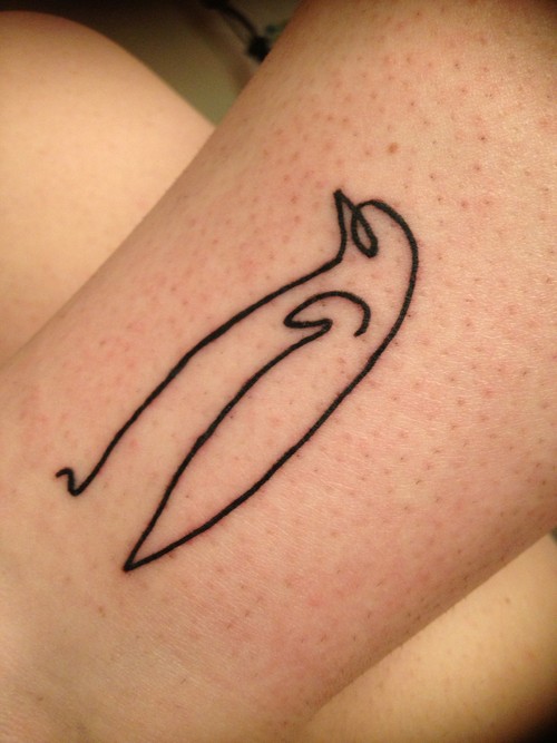 Black lines cute penguin tattoo