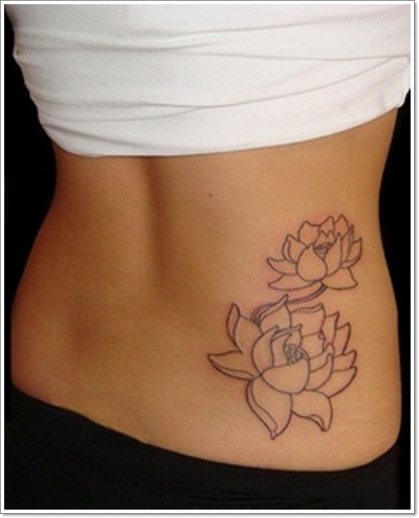 Black lines lotus flower tattoo on ribs