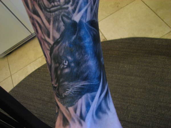 Black panther tattoo on arm