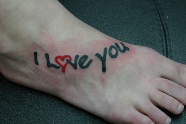 Black red i love you tattoo on foot