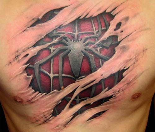ragno nero su sfondo rosso sorro pelle tatuaggio sul petto