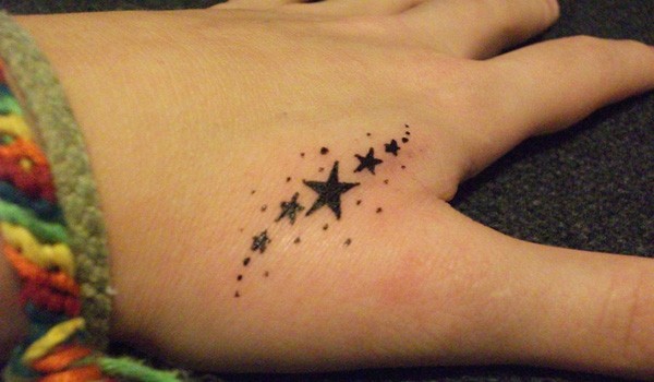 Black stars band tattoo on hand